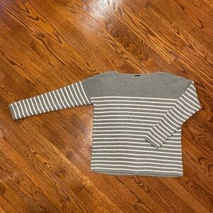 Gap Gray/White Striped Ribbed Boatneck Sweater - Size XL